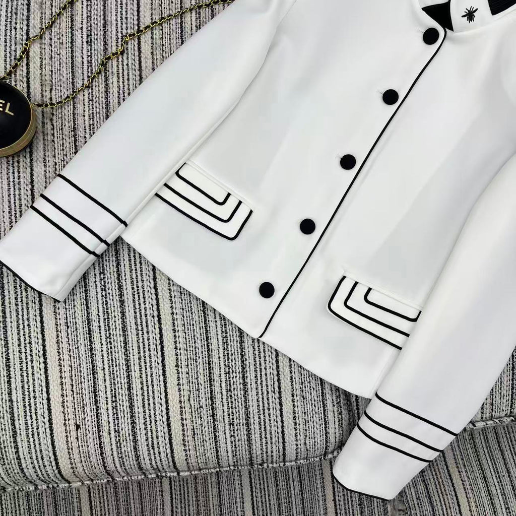 CD 25FW Stand Collar Black and White Contrast Polyester Suit Jacket