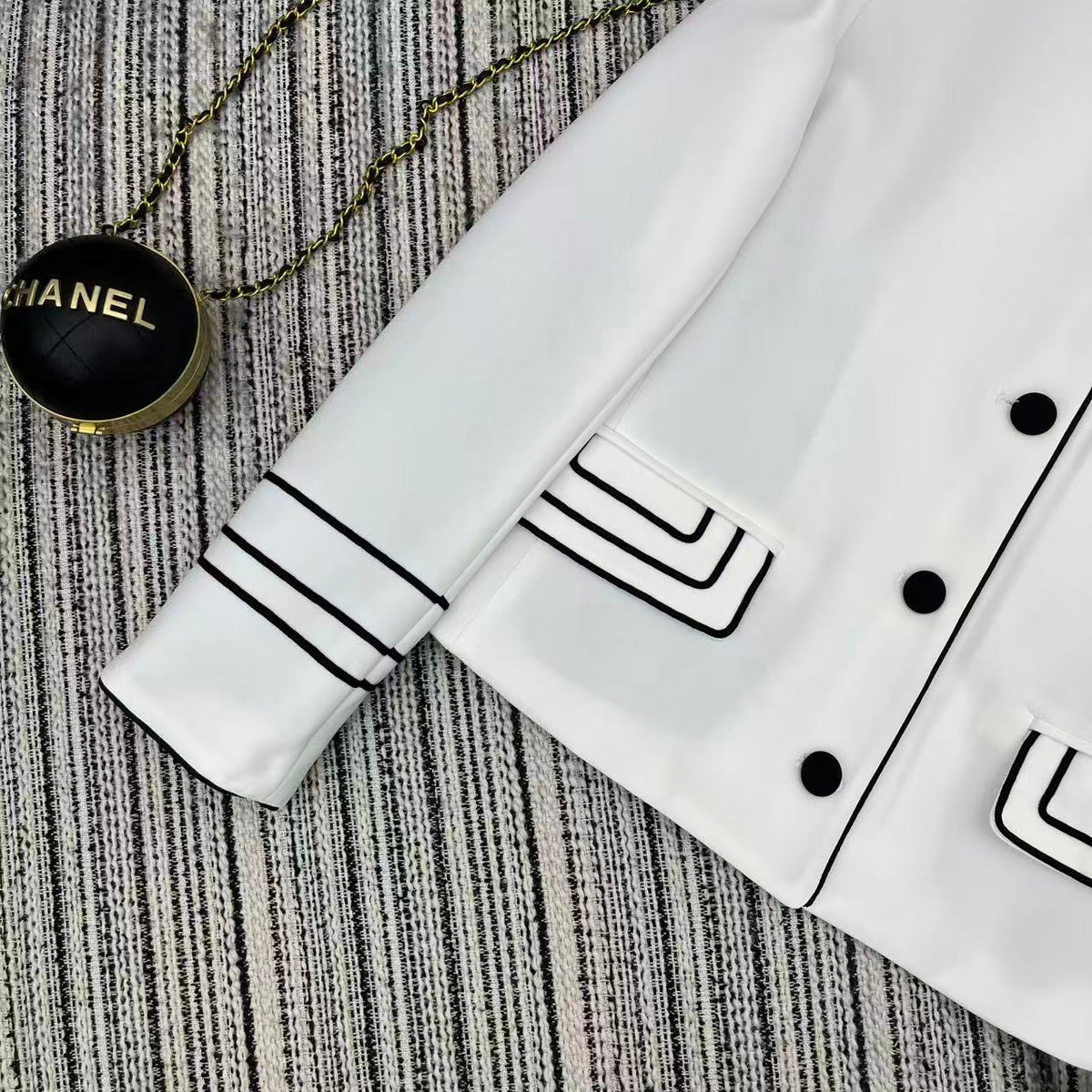 CD 25FW Stand Collar Black and White Contrast Polyester Suit Jacket