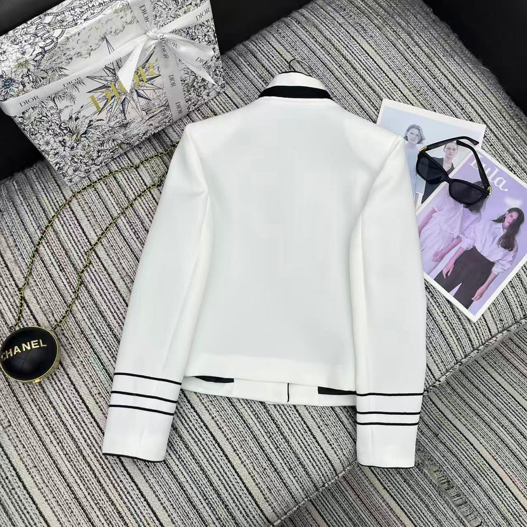 CD 25FW Stand Collar Black and White Contrast Polyester Suit Jacket