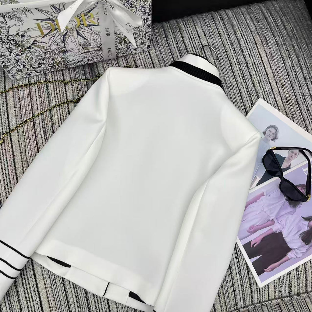 CD 25FW Stand Collar Black and White Contrast Polyester Suit Jacket