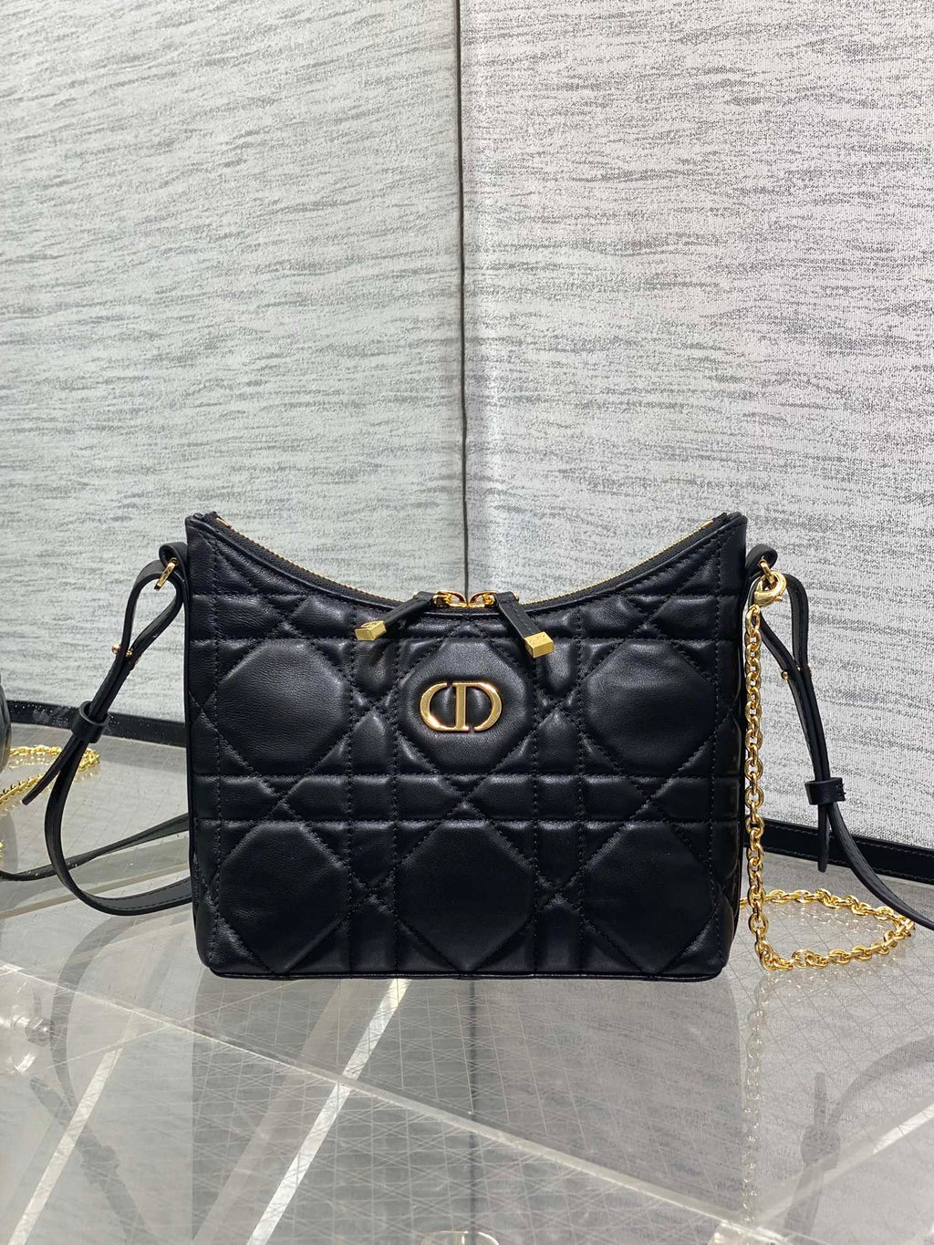 CD Shoulder Bag 19cm black lambskin GHW