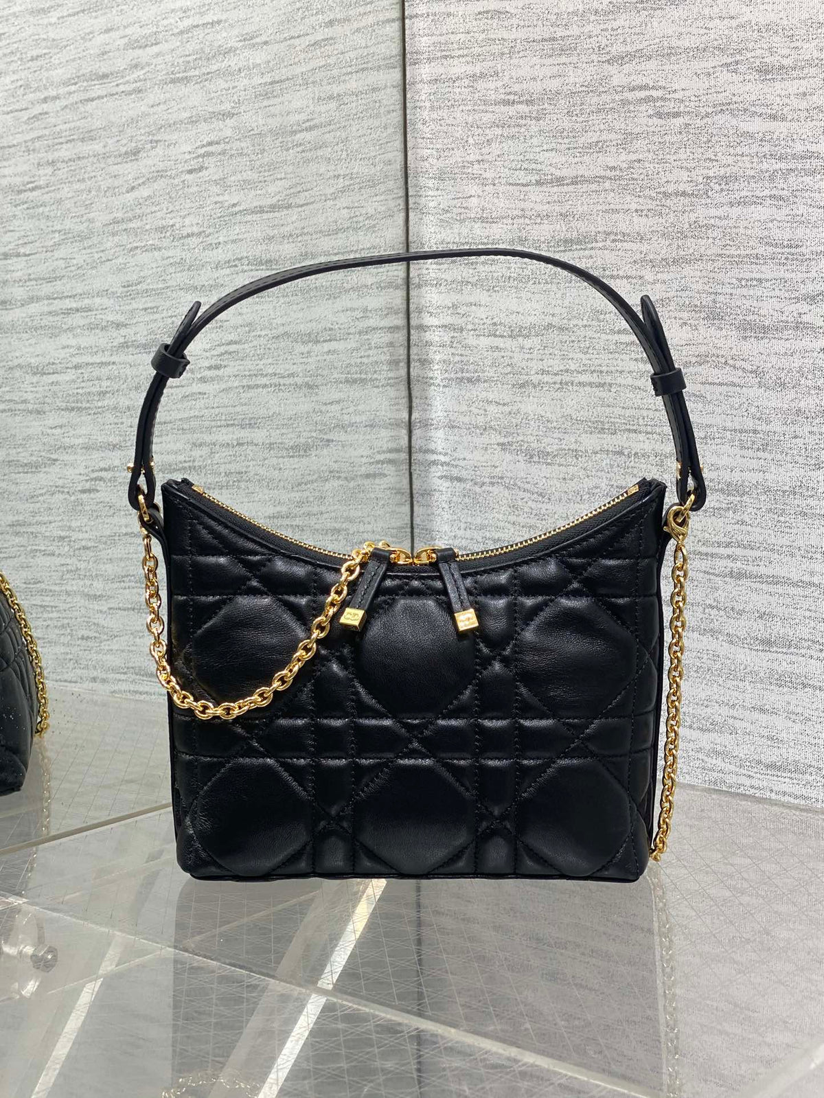 CD Shoulder Bag 19cm black lambskin GHW