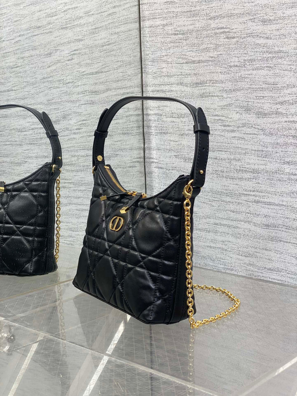 CD Shoulder Bag 19cm black lambskin GHW