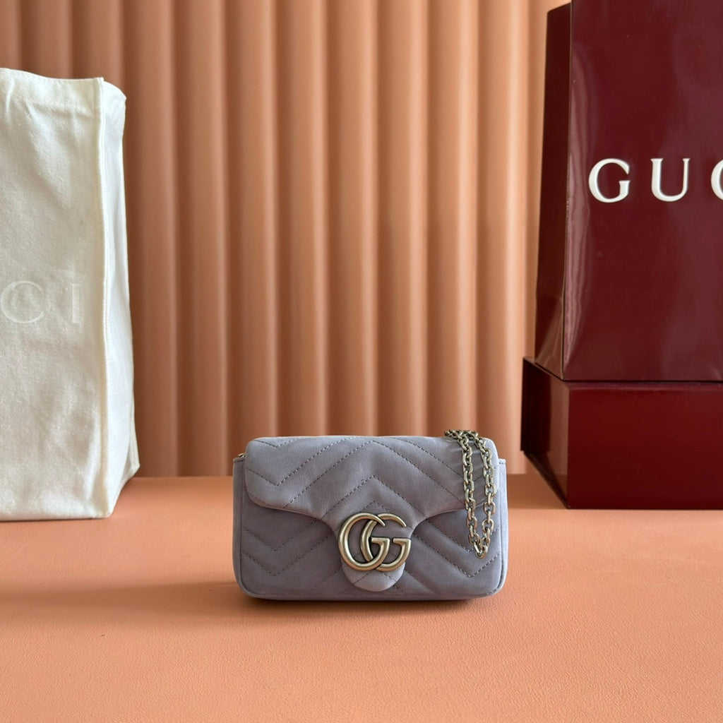 GG Marmont Double-G 16.5cm Gray Suede