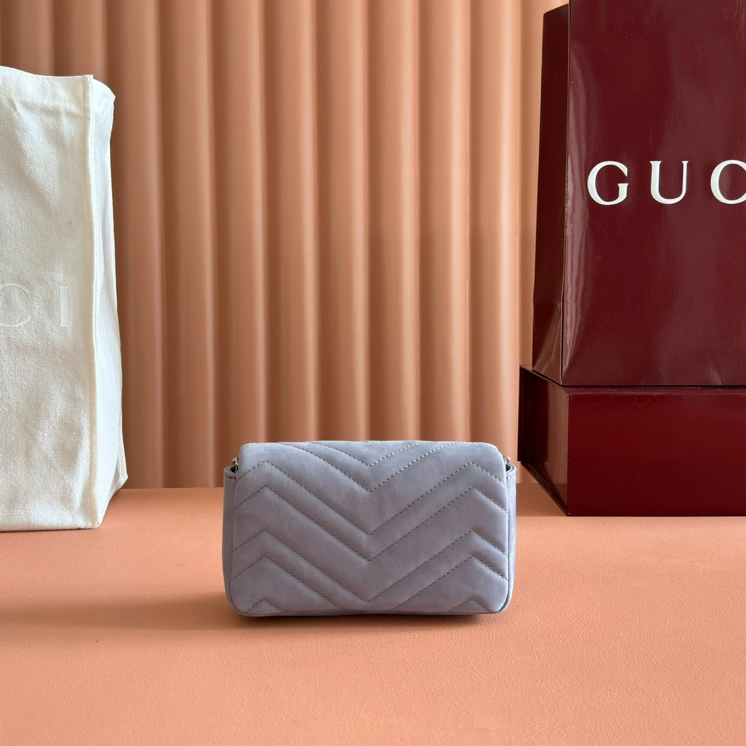 GG Marmont Double-G 16.5cm Gray Suede