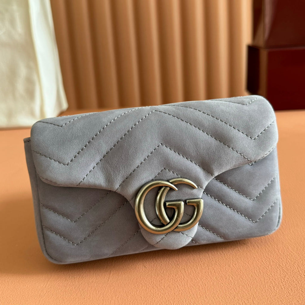 GG Marmont Double-G 16.5cm Gray Suede