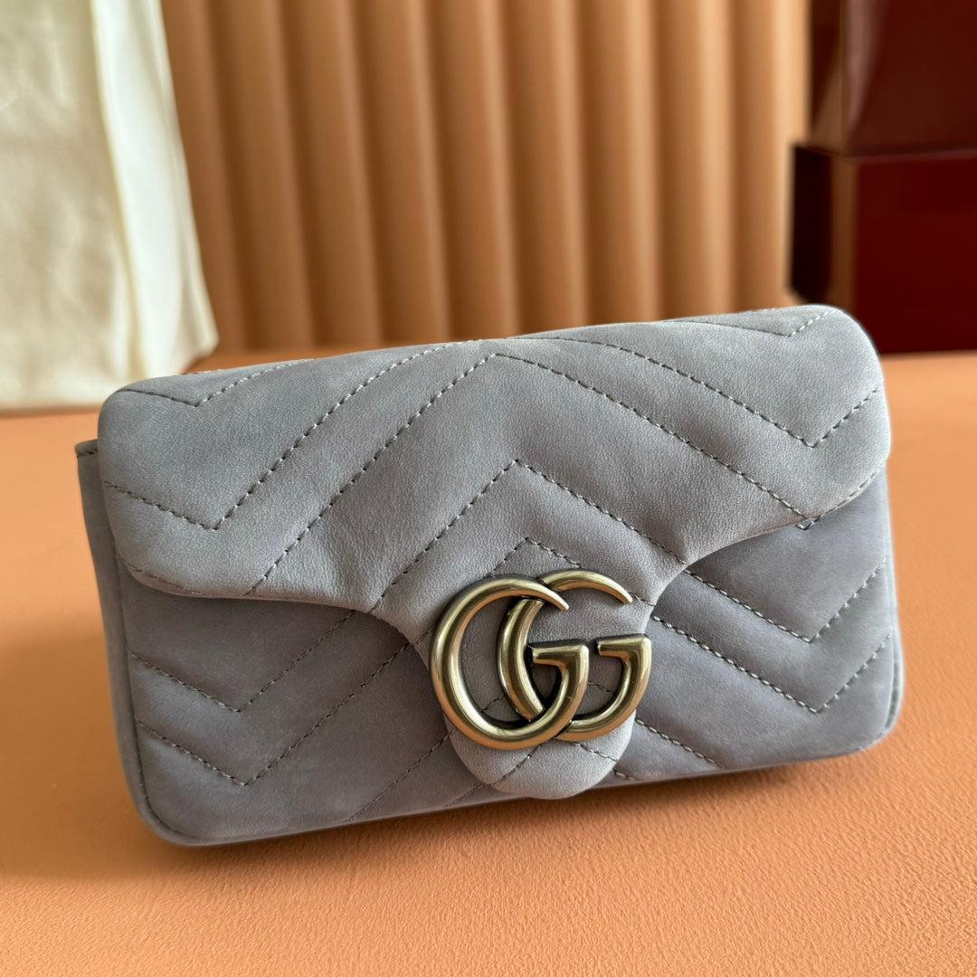 GG Marmont Double-G 16.5cm Gray Suede