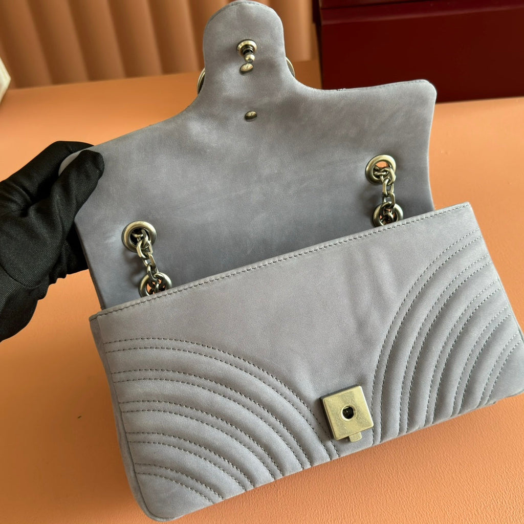 GG Marmont Double-G 26cm Gray Suede