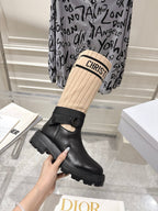 CD High Stocking Riding Boots Nude Black Cowhide 565794
