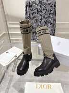 CD Hight Stocking Riding Boots Taupe Black Cowhide 565793