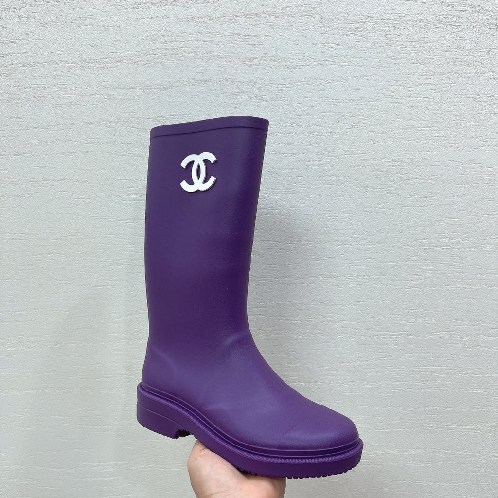 Chanel 26   Rain Boots Purple Sheepskin 476070
