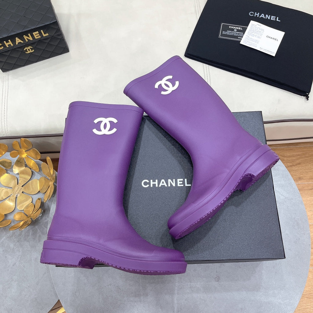 Chanel 26   Rain Boots Purple Sheepskin 476070