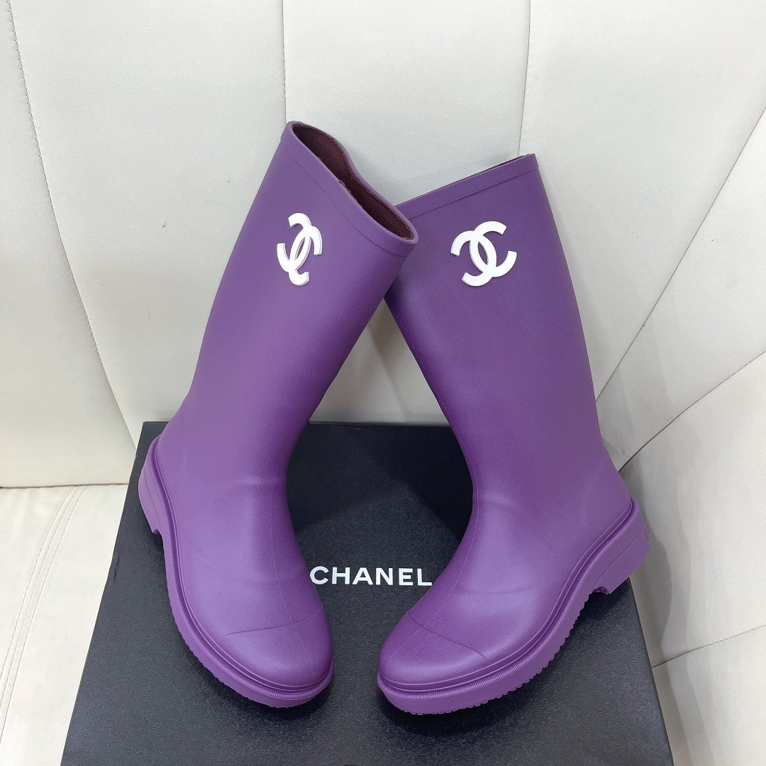 Chanel 26   Rain Boots Purple Sheepskin 476070