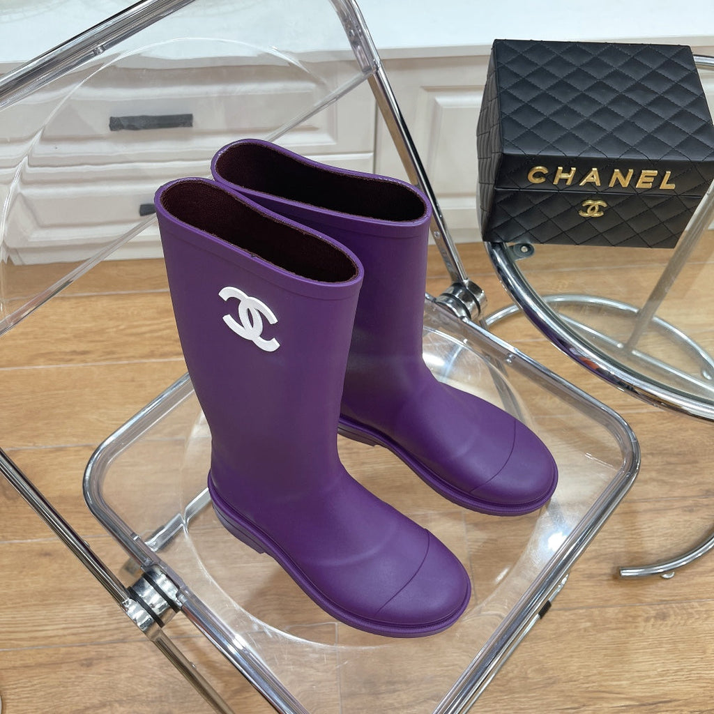 Chanel 26   Rain Boots Purple Sheepskin 476070