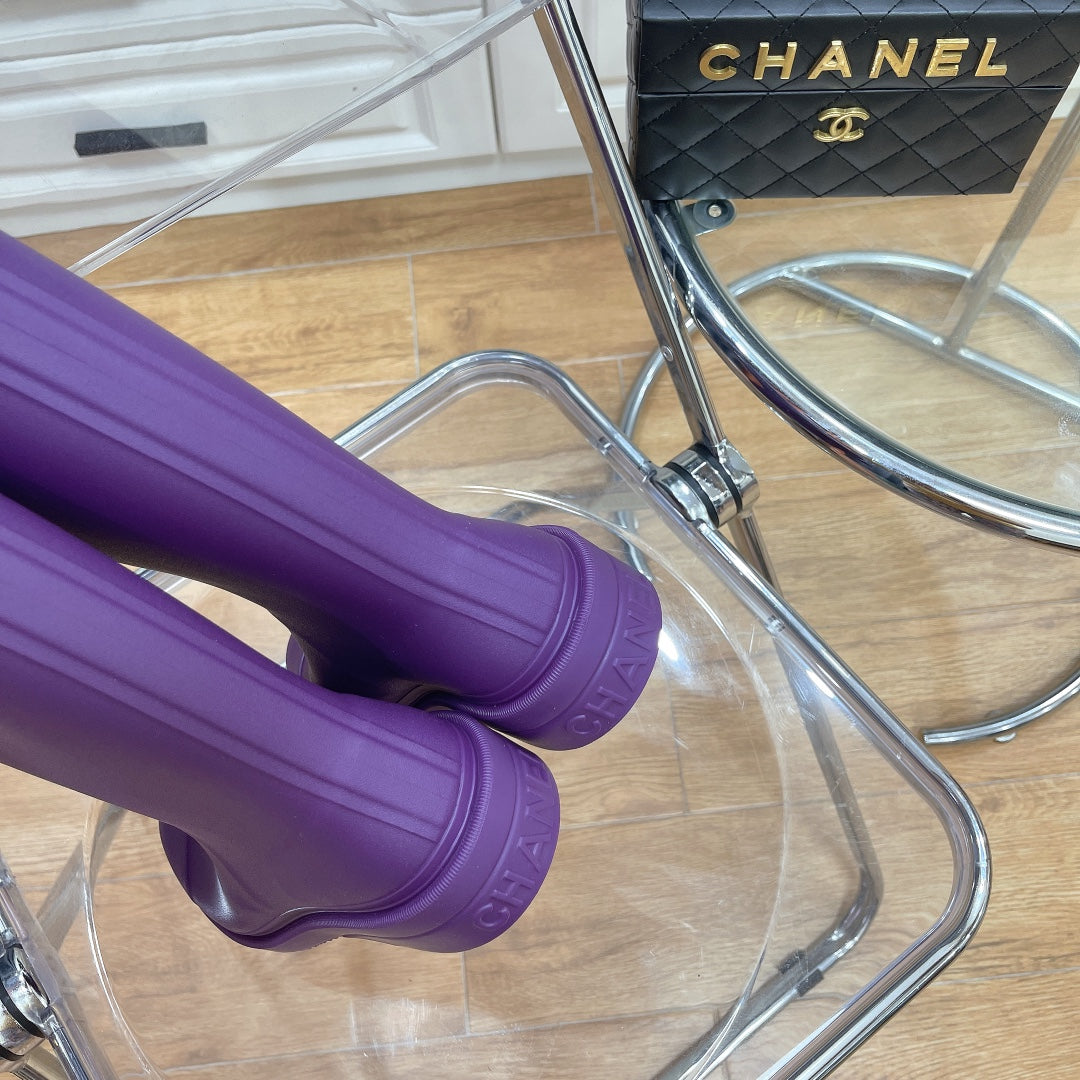 Chanel 26   Rain Boots Purple Sheepskin 476070