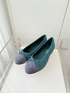 Chanel 25 Ballet Flat Green Mix Gray Suede 566822