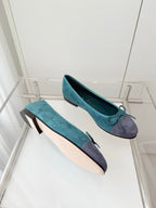 Chanel 25 Ballet Flat Green Mix Gray Suede 566822