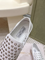 Jimmy Choo Eliot flat Slippers Metallic Eyelets White Calfskin 568493