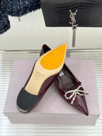 Jimmy Choo 26WF Pointed Toe Rhinestone Bow Chunky Heel Burgundy Sheepskin 573541