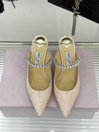 Jimmy Choo Classic Diamond Chain Point Toe High Heels Champagne Glitter Sheepskin 573548