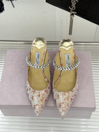 Jimmy Choo Classic Diamond Chain Point Toe Mules Light Pink Sheepskin 573547