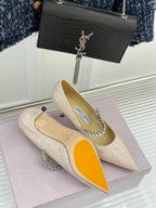 Jimmy Choo Classic Diamond Chain Point Toe High Heels Champagne Glitter Sheepskin 573546