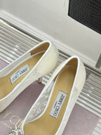 JC25WF Rhinestone Bow Pionted Toe High Heels 85 White Sheepskin 573539