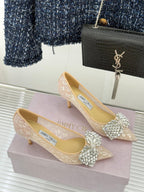 JC25WF Rhinestone Bow Pionted Toe High Heels 65 Nude Sheepskin 573536