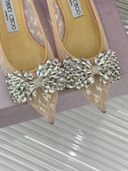 JC25WF Rhinestone Bow Pionted Toe High Heels 65 Nude Sheepskin 573536