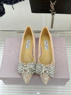 JC25WF Rhinestone Bow Pionted Toe Ballet Flat Nude Sheepskin 573535