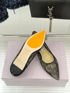 Jimmy Choo Classic Lace Pointed-Toe Ballet Flats Black Sheepskin 573526