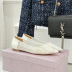 Jimmy Choo Classic Lace Pointed-Toe Ballet Flats White Sheepskin 573525