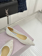 Jimmy Choo Classic Lace Pointed-Toe Ballet Flats White Sheepskin 573525