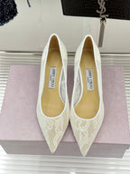 Jimmy Choo Classic Lace Pointed-Toe High Heels White Sheepskin 573529