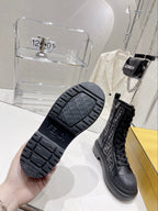 Fendi DOMINO New Monogram Lace-up Boots Black in Sheepskin 576795