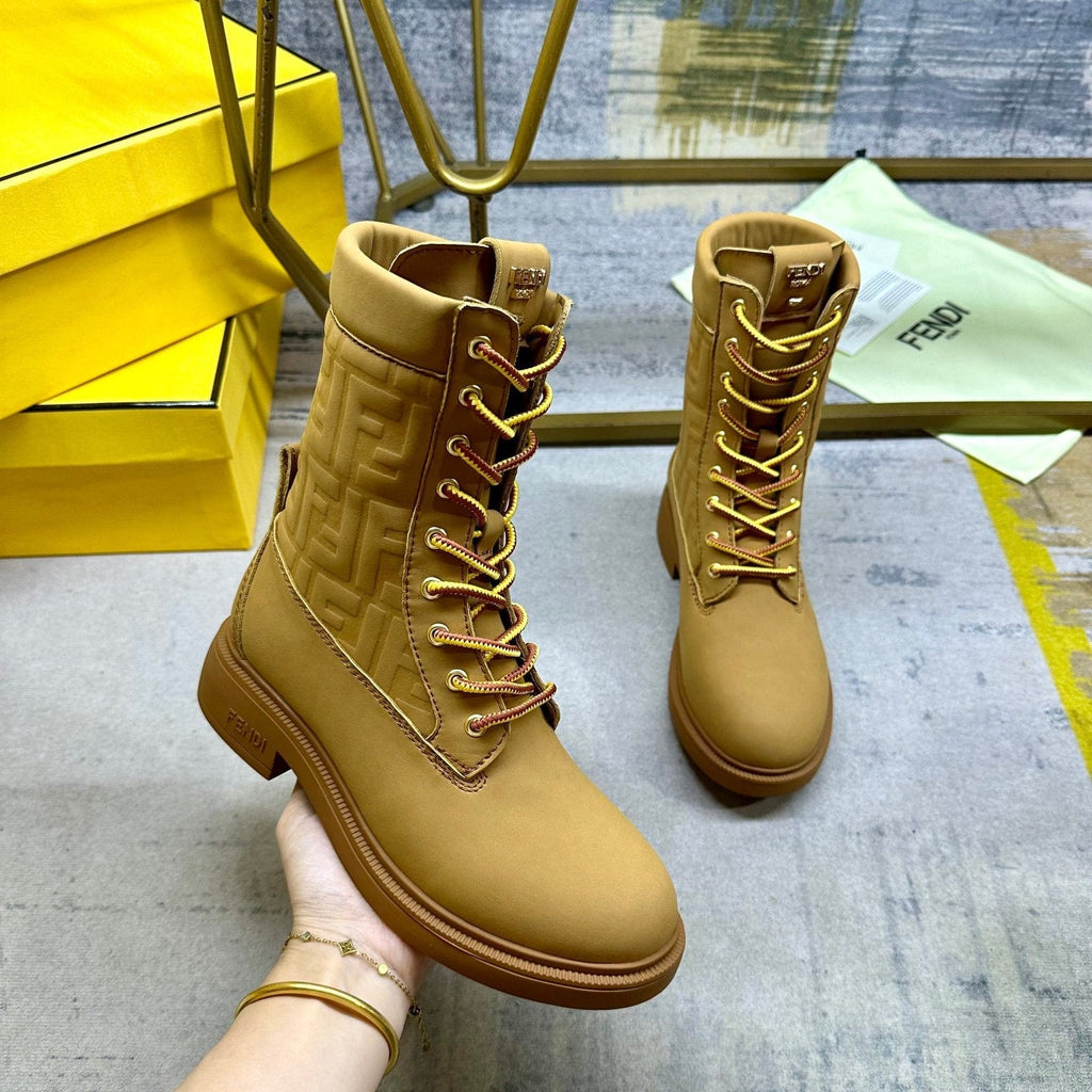 Fendi Filo Lace-up Military Boots Brown Suede 575423