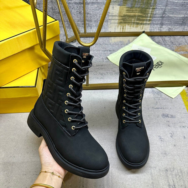 Fendi Filo Lace-up Military Boots Black Suede 575422