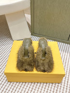 Fendi Fur Slip-On Moss Green Rabbit Fur 568918