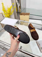 The Row 2026 Mary Jane Flat in Dark Brown Sheepskin 576854