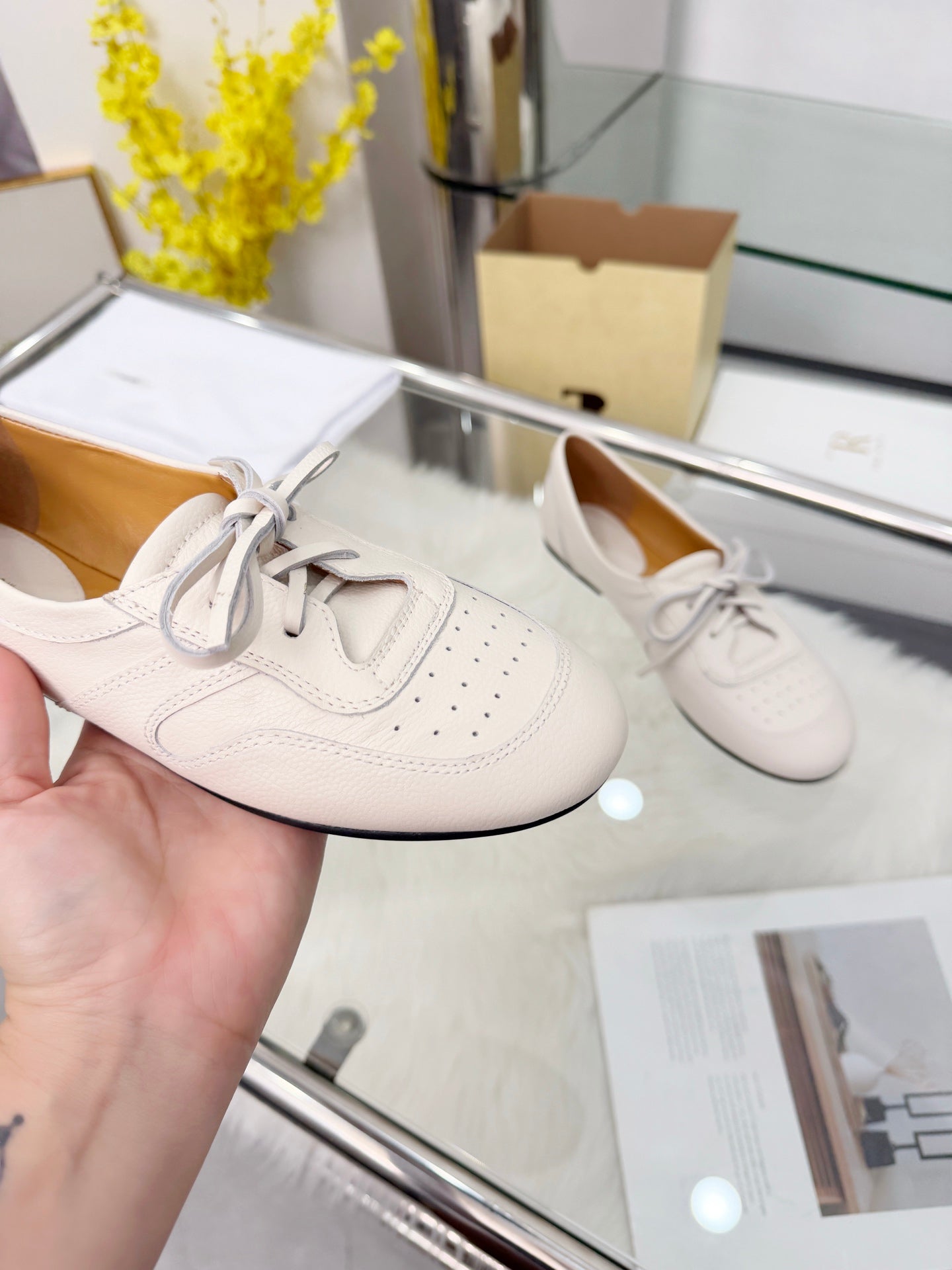 The Row 2026 New Lace-up Loafers flat in White Sheepskin 576850