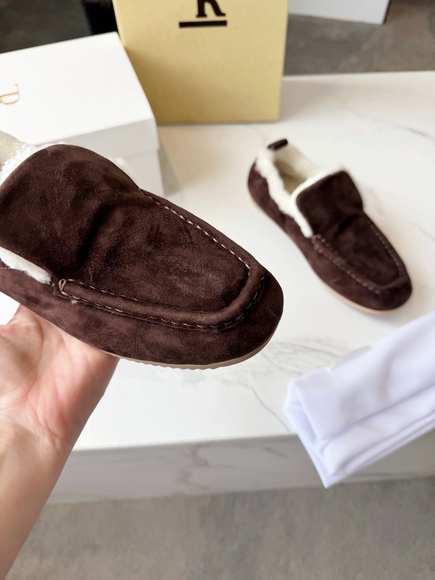 The Row 2025 Autumn/Winter New Slip-on Wool Loafers Brown 576846