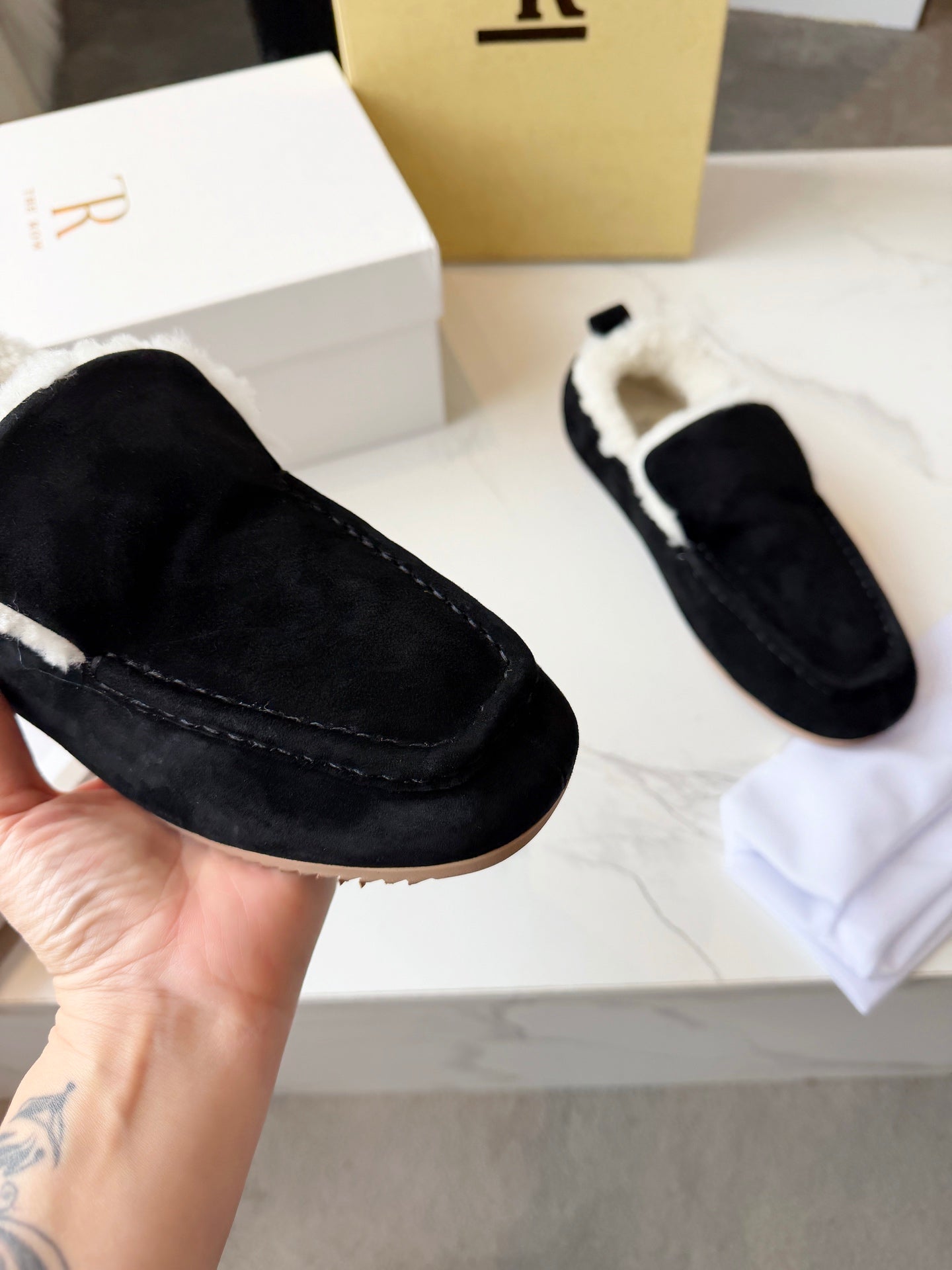 The Row 2025 Autumn/Winter New Slip-on Wool Loafers Black 576845