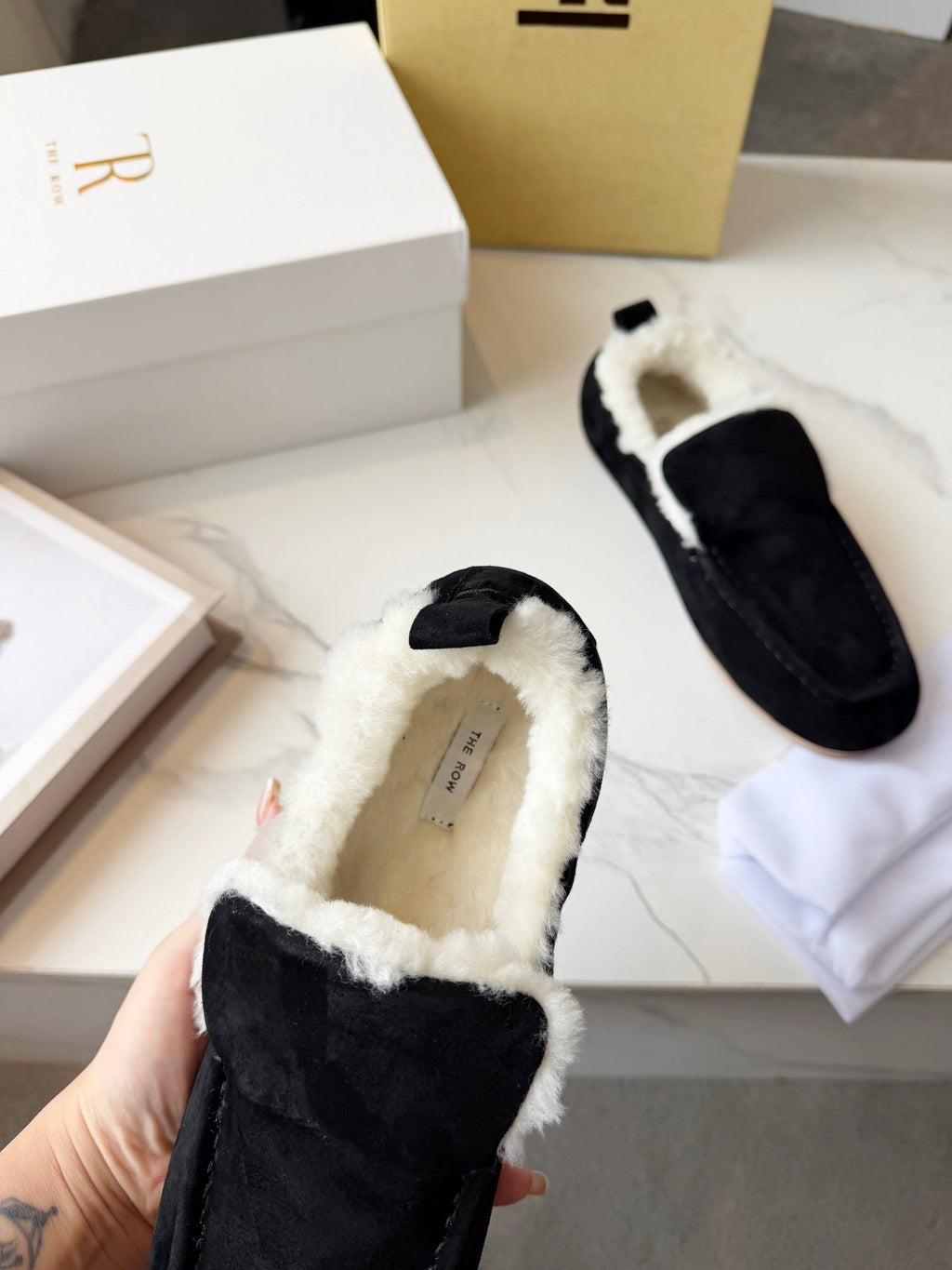 The Row 2025 Autumn/Winter New Slip-on Wool Loafers Black 576845