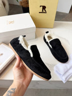 The Row 2025 Autumn/Winter New Slip-on Wool Loafers Black 576845