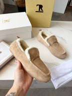 The Row 2025 Autumn/Winter New Slip-on Wool Loafers Beige 576844