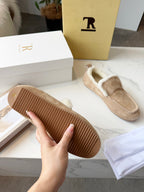 The Row 2025 Autumn/Winter New Slip-on Wool Loafers Beige 576844