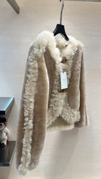 CELINE Shearling Brown Coat with Wool Trim 333327