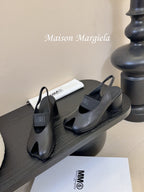 Maison Margiela Split-Toe Peep-Toe Chunky Heel Slingback Black in Sheepskin 580439