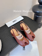 Maison Margiela Split-Toe Peep-Toe Chunky Heel Slingback Brown in Sheepskin 580437