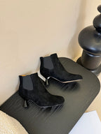 Maison Margiela Tabi Ankle Boots Short Heel Black Cowhide Suede 580427